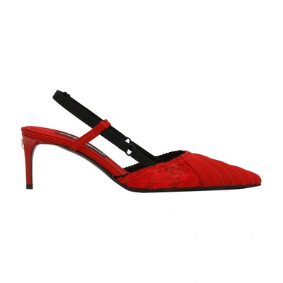 Dolce & Gabbana Corset-style Satin Slingbacks In Red Black