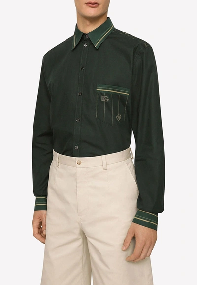 Dolce & Gabbana Striped-print Cotton Martini-fit Shirt With Dg Logo In Fld Logo Dg B Azzurr