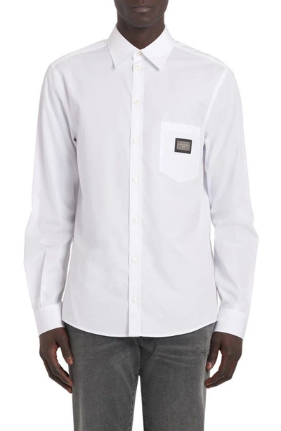 Dolce & Gabbana Cotton Martini-fit Shirt With Branded Tag In Optical White