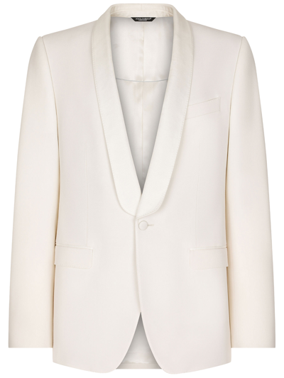 Dolce & Gabbana Single-breasted Stretch Wool Sicilia-fit Jacket In Cream