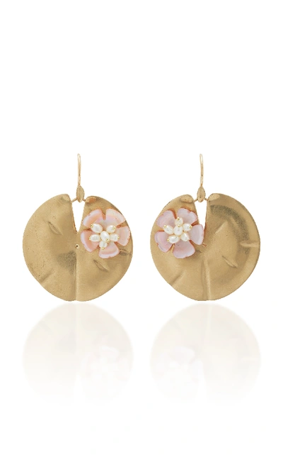 Annette Ferdinandsen Lily Pad 14k Gold And Pearl Earrings