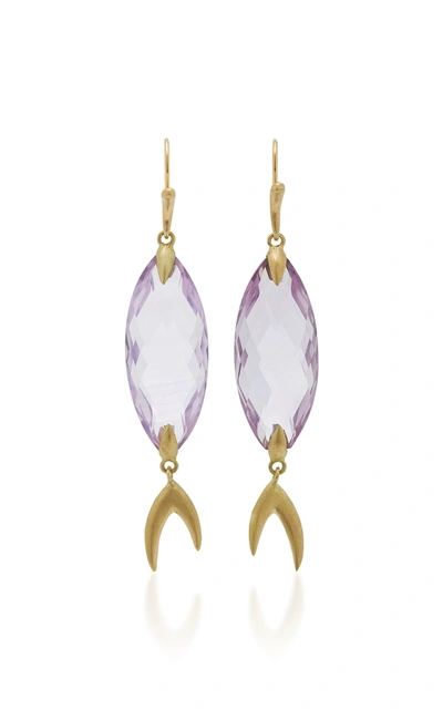 Annette Ferdinandsen Large Simple Fish 18k Gold Amethyst Earrings In Purple