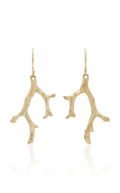 Annette Ferdinandsen Coral Stick 14k Gold Diamond Earrings