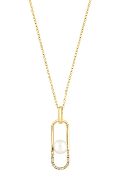 Effy 14k Yellow Gold Diamond & Freshwater Pearl Pendant Necklace In White