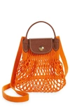 Longchamp Le Pliage Extra Small Filet Knit Shoulder Bag In Orange