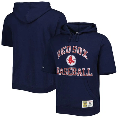 Mitchell & Ness Navy Boston Red Sox Cooperstown Collection Washed Fleece Pullover Short Sleeve Hoodi