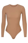 Skims Fits Everybody Long Sleeve Thong Bodysuit In Neutral