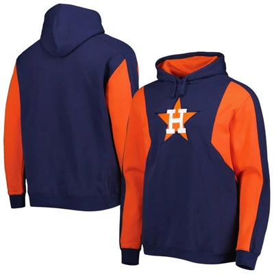 Mitchell & Ness Men's  Navy, Orange Houston Astros Colorblocked Fleece Pullover Hoodie In Navy,orange