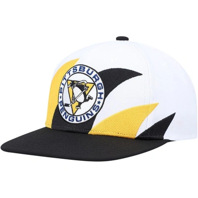 Mitchell & Ness Men's  White, Black Pittsburgh Penguins Vintage-like Sharktooth Snapback Hat In White,black