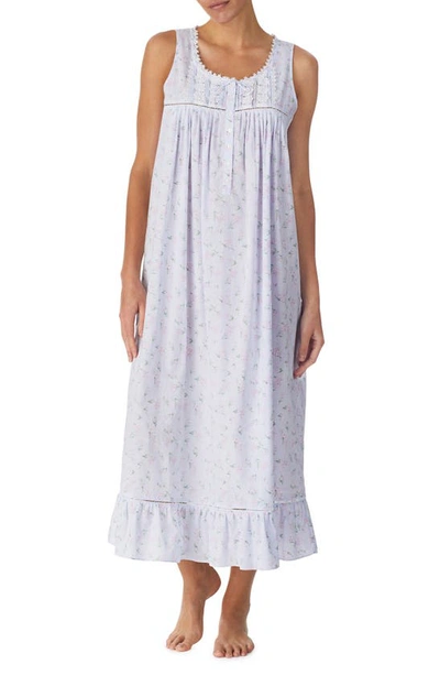 Eileen West Ballet Lace Trim Cotton Nightgown In Peri Floral