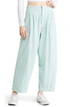 Free People Lotta Love Pleated Wide Leg Cotton Pants In Skies