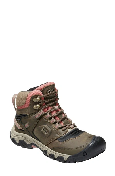 Keen Ridge Flex Waterproof Mid Hiking Boot In Timberwolf/ Brick Dust