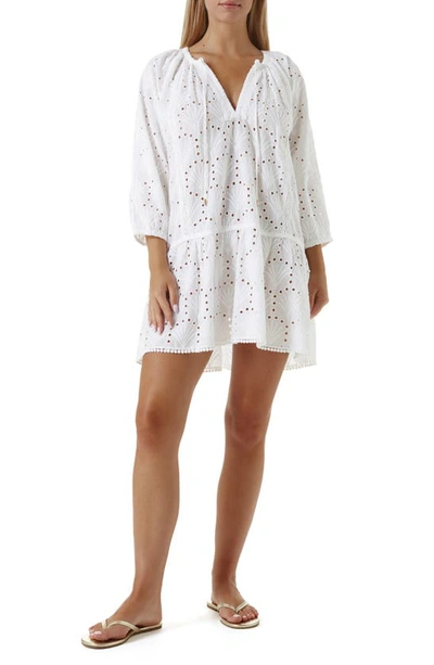 Melissa Odabash Ashley Eyelet Detail Cotton Cover-up Tunic In White Fan