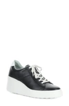 Fly London Delf Platform Wedge Sneaker In Black Leather
