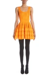 Alaïa Mixed Stitch Sleeveless Skater Dress In Orange