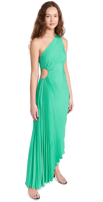 A.l.c Delfina One-shoulder Cut-out Side Gathered Dress In Deep Mint