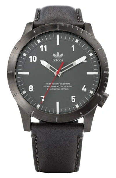 Adidas Originals Cypher Leather Strap Watch, 42mm In Silver/ Black/ Green