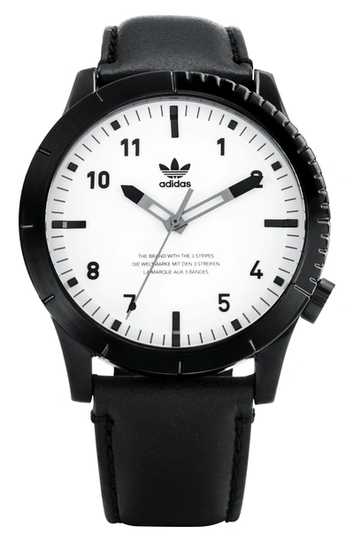 Adidas Originals Cypher Leather Strap Watch, 42mm In Black/ White