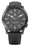 Adidas Originals Cypher Leather Strap Watch, 42mm In Gunmetal/ Charcoal