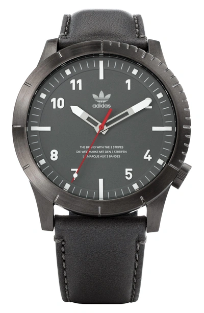 Adidas Originals Cypher Leather Strap Watch, 42mm In Gunmetal/ Charcoal