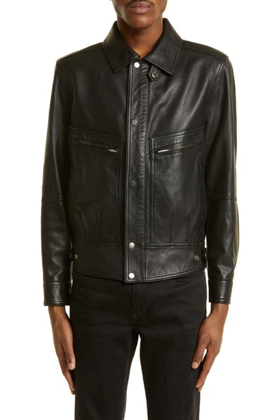 Saint Laurent Zip-pocket Leather Jacket In Black