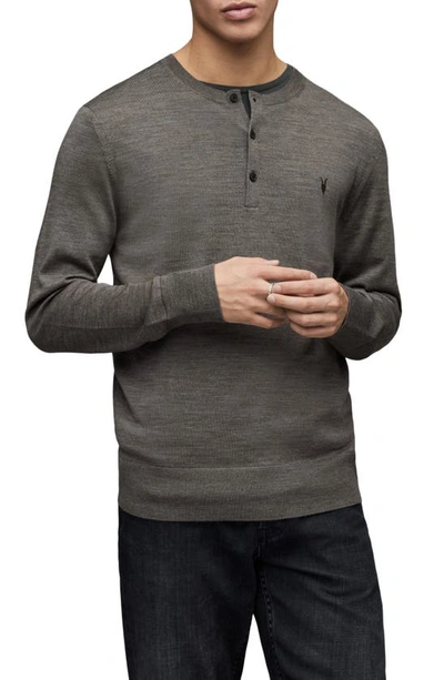 Allsaints Mode Merino Wool Embroidered Logo Henley Sweater In Monument Gray Marl
