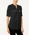 Calvin Klein Zip Pocket Roll Sleeve Shirt In Black