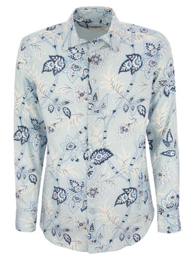 Etro Jacquard Shirt With Floral Pattern In Light Blue