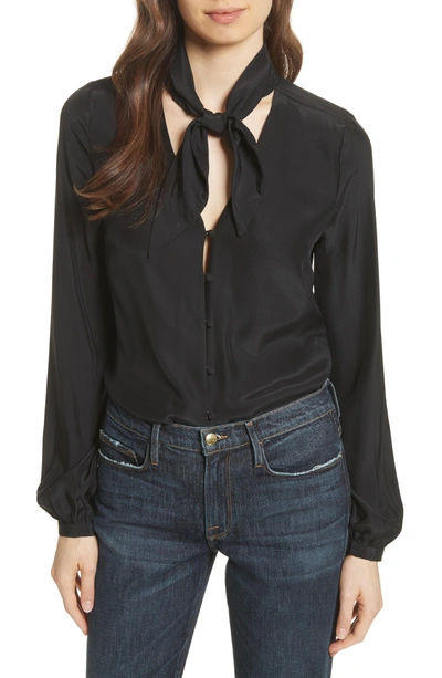 Frame Pussy-bow Silk-satin Blouse In Black