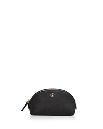 Tory Burch Robinson Small Saffiano Leather Makeup Pouch In Black / Royal Navy