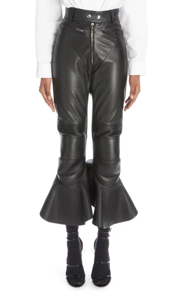 Alaïa High Waist Ruffle Leather Moto Trousers In Black