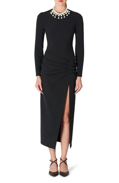 Carolina Herrera Ruched Long Sleeve Midi Dress In Black | ModeSens