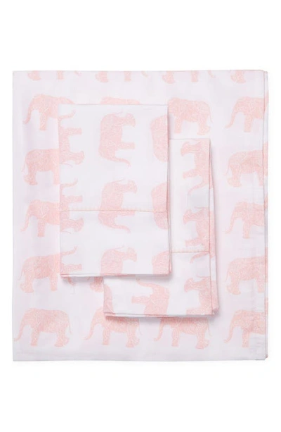 Melange Home Pink Elephant Print 400 Tc Cotton 3-piece Sheet Set