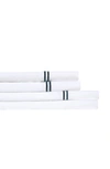 Melange Home White Queen Linen 2 Stripe Embroidered Sheet 4-piece Set In Navy On White