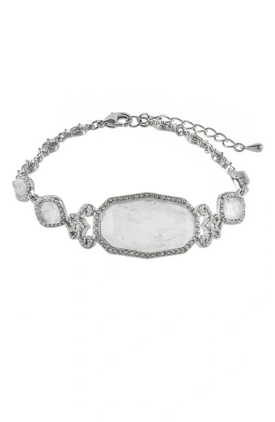 Cz By Kenneth Jay Lane Semi Precious Milky Quartz & Cz Bracelet In Clear/silver