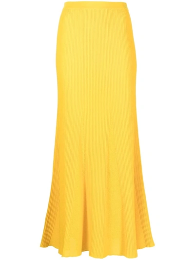 Gabriela Hearst Eula Wool Rib Knit Long Skirt In Yellow &amp; Orange
