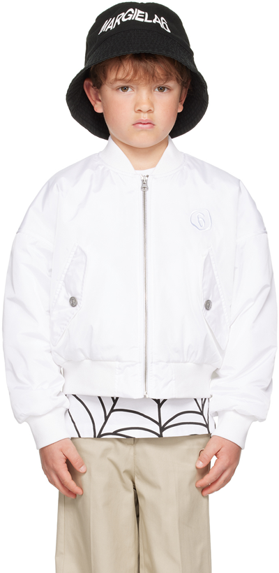 Mm6 Maison Margiela Logo Embroidered Nylon Bomber Jacket In White