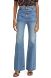 Ulla Johnson Lou Button Fly High-waisted Flared Jeans In Danube Medium Indigo Wash