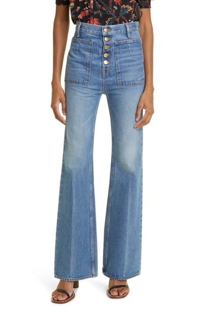 Ulla Johnson Lou Button Fly High-waisted Flared Jeans In Medium Wash