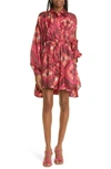 Ulla Johnson Jude Shirred Printed Silk-twill Mini Shirt Dress In Pink