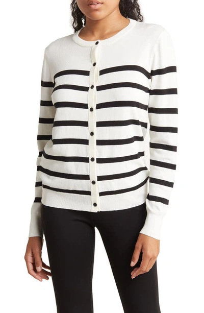 By Design Lighweight Jackie Cardigan In Antique White French Stripe