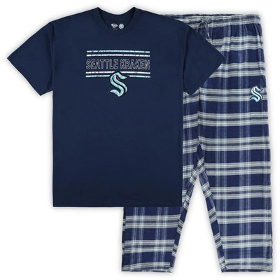 Profile Men's Deep Sea Blue, Gray Seattle Kraken Big And Tall T-shirt And Pajama Pants Sleep Set In Deep Sea Blue,gray