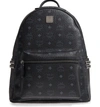 Mcm Medium Stark Side Stud Coated Canvas Backpack In Black