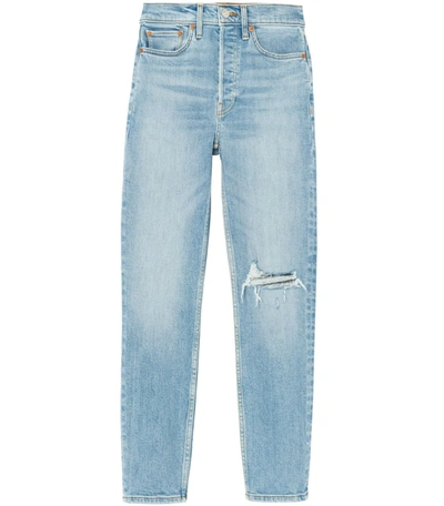 Re/done 90s Cropped Distressed High-rise Slim-leg Jeans In Blue