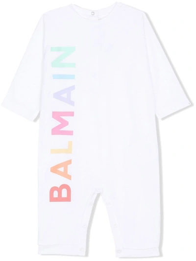 Balmain Babies' Logo-print Cotton Romper In White