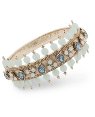 Marchesa Crystal & Imitation Pearl Bangle Bracelet In Blue