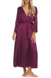 Flora Nikrooz Stella Belted Lace Trim Satin Robe In Bordeaux