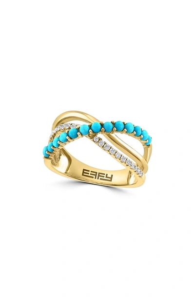 Effy 14k Yellow Gold Diamond Turqoise Ring In Blue