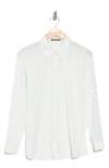 T Tahari Long Sleeve Button Front Shirt In White/ Blk Pink Dot