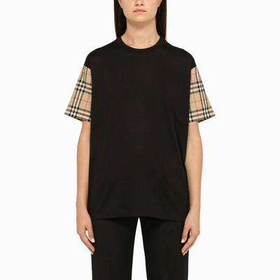 Burberry Black Cotton T-shirt With Vintage Check Sleeves